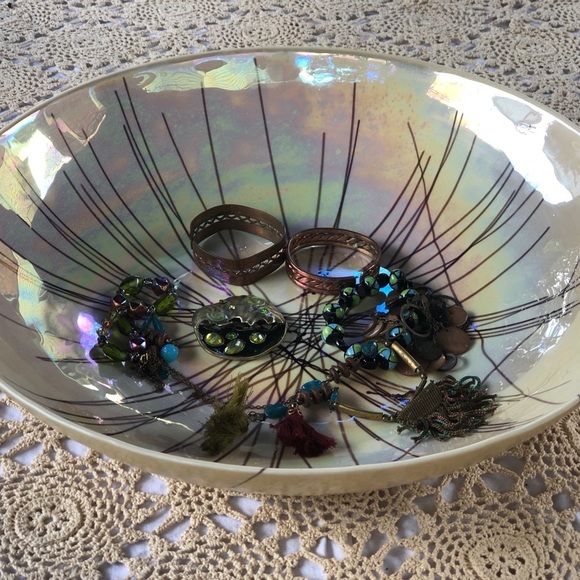 Murino Large Glass Hand Blown Dish Pearlescent Beige Centre Piece 16” Round - Picture 8 of 8